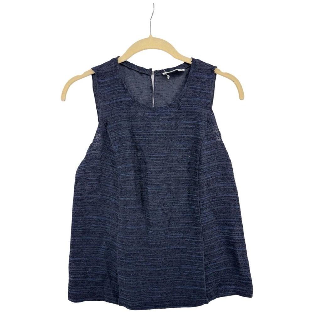 A.L.C. Navy Textured Tweed Sleeveless Blouse Silk Blend Size 4